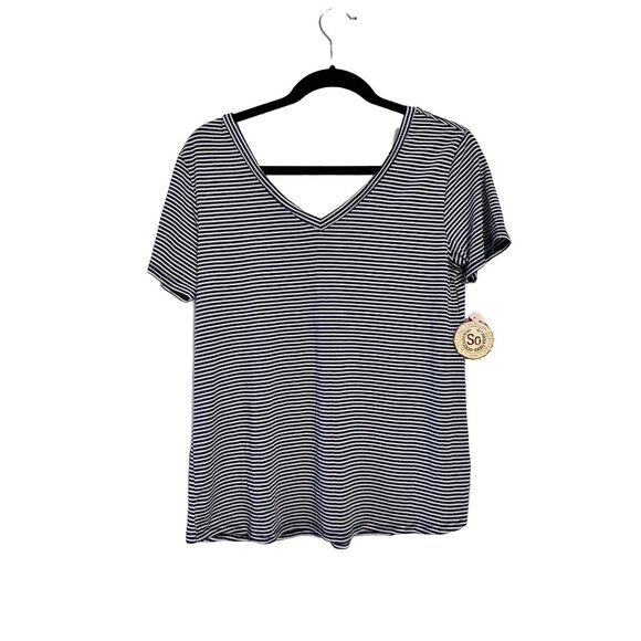 SO Tops - SO Striped T-Shirt Preppy Navy White V-Neck Short Sleeve Size M NWT